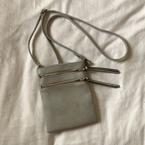 Matte Gray with gold zippers shoulder purse